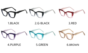 Showcase of six stylish cat eye glasses frames in multiple colors and durable materials