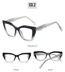 Three-angle view of TR90 butterfly frame glasses with black gradient and blue light filter