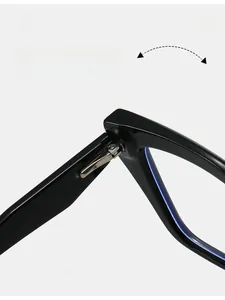 Detailed close-up of durable metal hinge on black TR90 butterfly frame blue light glasses