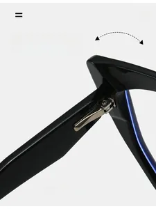 Detail of durable silver metal hinge on TR90 cat eye glasses with black frames