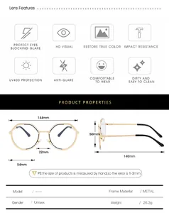 Tableau des tailles détaillé des lunettes vintage en métal avec dimensions de la monture