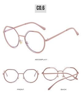 Vues détaillées de montures de lunettes en métal polygone rose clair sous divers angles