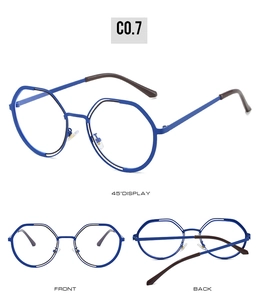 Vues détaillées de lunettes à monture métallique polygonale avec bordure à double ligne