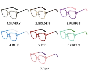 Cat eye blue light blocking glasses in seven metallic colors including gold and silver