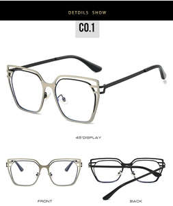 Detailed multi-angle views of geometric cat-eye metal glasses frame with black accents