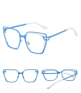 Detailed multi-angle views of blue cat eye anti-blue light glasses with white temples