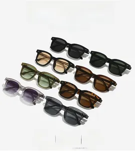 Detail showcasing multiple color options of vintage square frame sunglasses in a neat array