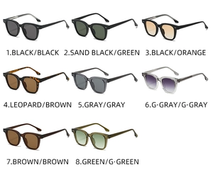 Detailed view of square frame sunglasses available in eight various trendy color options
