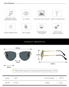 Tableau des tailles pour lunettes de soleil triangulaires en métal avec protection UV400