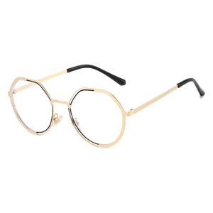 Monture de lunettes rétro polygonale dorée en métal avec verres anti-lumière bleue