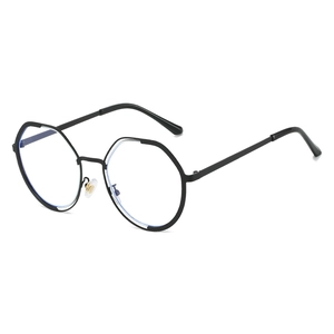 Lunettes anti-lumière bleue à monture polygonale ronde noire mate en métal rétro