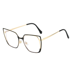 Fashionable black and gold cat-eye blue light blocking glasses with metal frames for women