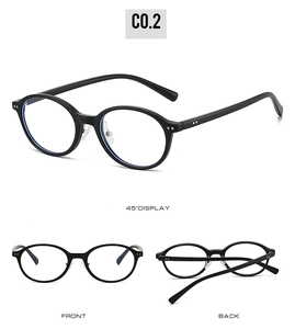 Vues détaillées sous plusieurs angles de lunettes ovales noires rétro avec rivets