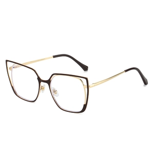 Chic cat-eye blue light blocking glasses with black and gold hollow metal frame for women