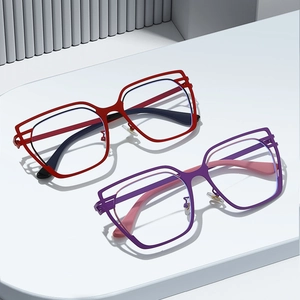 Fashion cat-eye anti-blue light metal glasses with geometric hollow double frame design