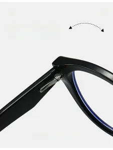 Detail of durable texture hinge on black TR90 cat eye glasses with blue light filter