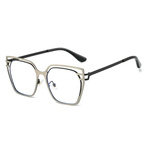 Fashionable blue light blocking glasses with double-layered cat-eye metal frames for women