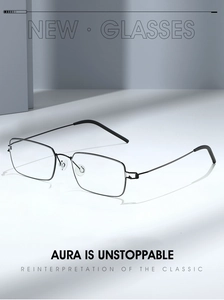 Detailed view of ultralight black metal rectangle eyewear frame for business and casual use