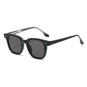 Classic black square sunglasses with dark grey lenses and silver dot details