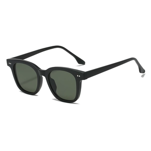 Classic black square frame sunglasses with silver rivets and dark polarized lenses