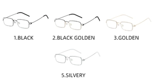 Ultralight metal glasses frames in four colors including black, gold, and silver finishes