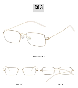 Multi-angle views of ultra-light gold rectangular metal glasses frames showing front and back