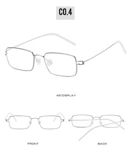 Three-angle view of lightweight silver metal square frames with blue light blocking lenses