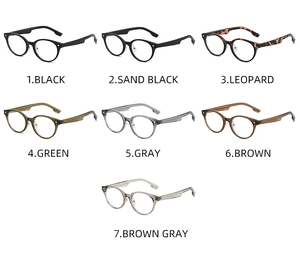 Présentation matricielle de lunettes anti-lumière bleue TR90 rondes en sept couleurs et motifs