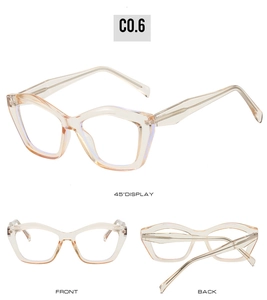 Mehrere Ansichten der champagnerfarbenen TR90-Cateye-Brille mit verstärkten Metallbügeln