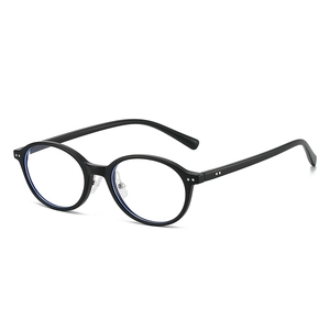 Lunettes rétro monture ronde noire avec verres anti-lumière bleue et rivets en métal