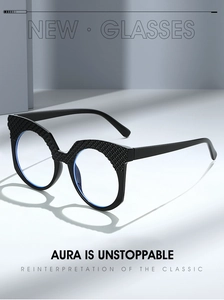 Detail shot of vintage round glasses frame with luxury diamond-set lattice pattern texture