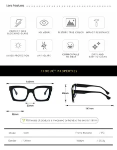 Detailed size specifications and dimensions for these vintage square frame glasses