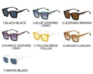 Detailed grid showing seven color variations of stylish square frame polarized sunglasses
