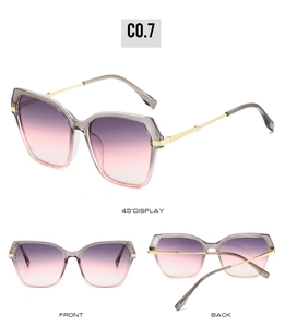 Multi-angle view of vintage square sunglasses with gradient lenses and metal temples