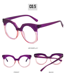 Detailed views of purple and pink gradient glasses with diamond-cut grid texture