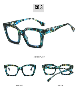 Three-angle view of square tortoiseshell blue and yellow eyewear frames C0.3
