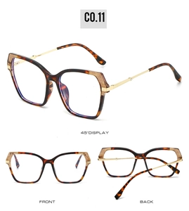 Detailed views of vintage square tortoiseshell frames with gold metal temples from 45 degree angle