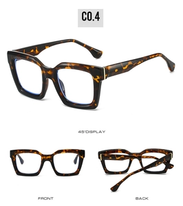 Detail view of square tortoiseshell glasses frame with anti-blue light resin lenses