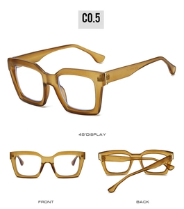 Detailed views of vintage square frame glasses in translucent matte brown finish