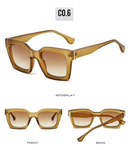Rectangle sunglasses in amber finish with brown gradient lenses shown in multi-angle views