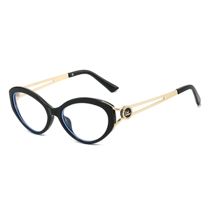 Cat-eye blue light blocking glasses with black frames and gold metal hollowed temples