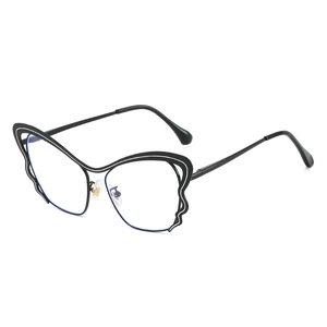 Fashion butterfly frame anti-blue light glasses with black and white wavy edges
