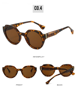 Three-angle view of round tortoise shell sunglasses with brown lenses and metal hinges