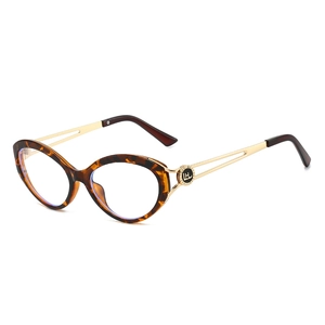 Vintage cat-eye blue light blocking glasses with leopard print frame and gold metal temples