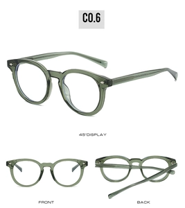 Three views of dark green TR90 glasses frames with silver diamond rivet decorations
