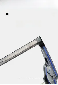 Detailed view of dark grey translucent TR90 eyeglass temple with metal core reinforcement
