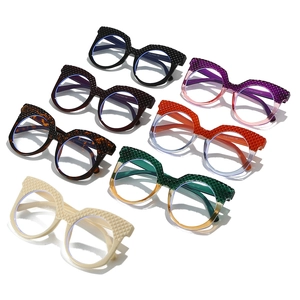 Trend round rhinestone frame blue light glasses in various gradient colors, 45-degree view