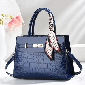 Elegante Borsa A Mano Da Donna In Pelle PU Coccodrillo Borsa A Tracolla Con Sciarpa Di Raso Decorativa Chiusura Oro