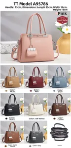 Detailed grid showing nine elegant colors and interior layout of the textured handbag