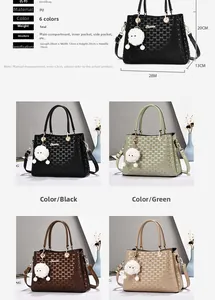 Detailed size chart for the PU handbag showing 28x13x20cm dimensions and structure